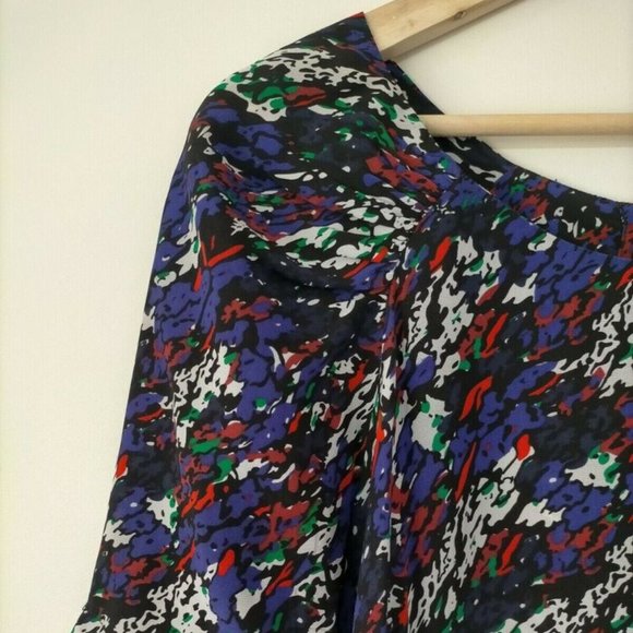 Maje 100% Silk Blue Top Size S Short Sleeve Lightweight Corporate Shirt - Picture 4 of 7